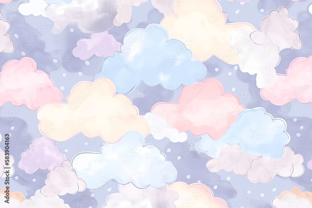 watercolor background with clouds