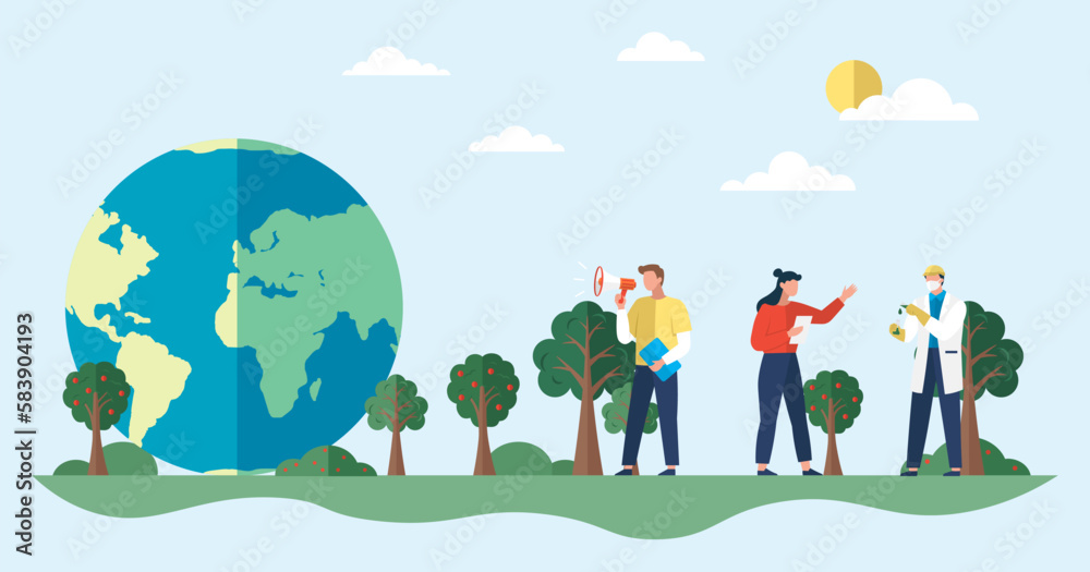 Naklejka premium Earth Day. International Mother Earth Day. Social poster, banner or card. Environmental problems protection. Caring for Nature. World earth day. Save planet. People care planet. Zero waste think green