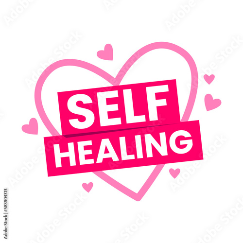 Self healing motivation care success label icon design vector