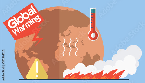 Planet earth with thermometer, Global warming concept. Increase temperature earth. Ozone layers and deforestation destruction forests. Warming hot globe. Hot temperature. Environmental problems