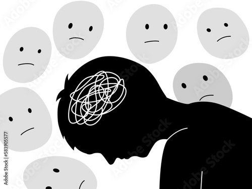 Silhouette of a boy get stress and sad emotion with stigma . Kid mental health concept. flat vector illustration. design for banner and poster.