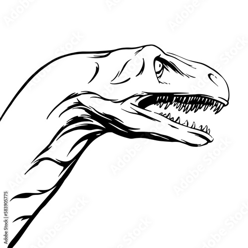 Drawn brontosaurus head isolated on white background for print and design. Vector illustration.