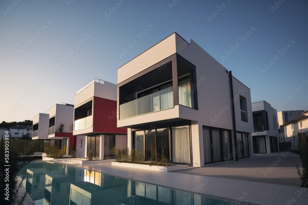 Luxury residential development with pool, generative ai Luxury residential development with pool, generative ai
