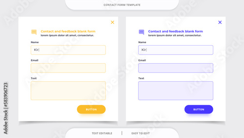 Contact and feedback form page template. Popup form, callback form, subscribe form. Website UI concept. 