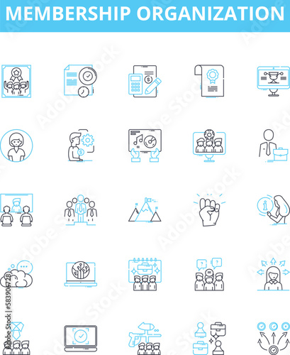 Membership organization vector line icons set. Organisation, Membership, Group, Society, Club, Fraternity, Union illustration outline concept symbols and signs