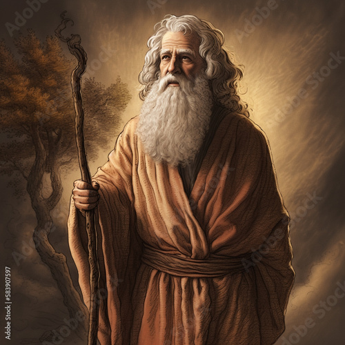Portrait of Moses. Ai generated illustration.