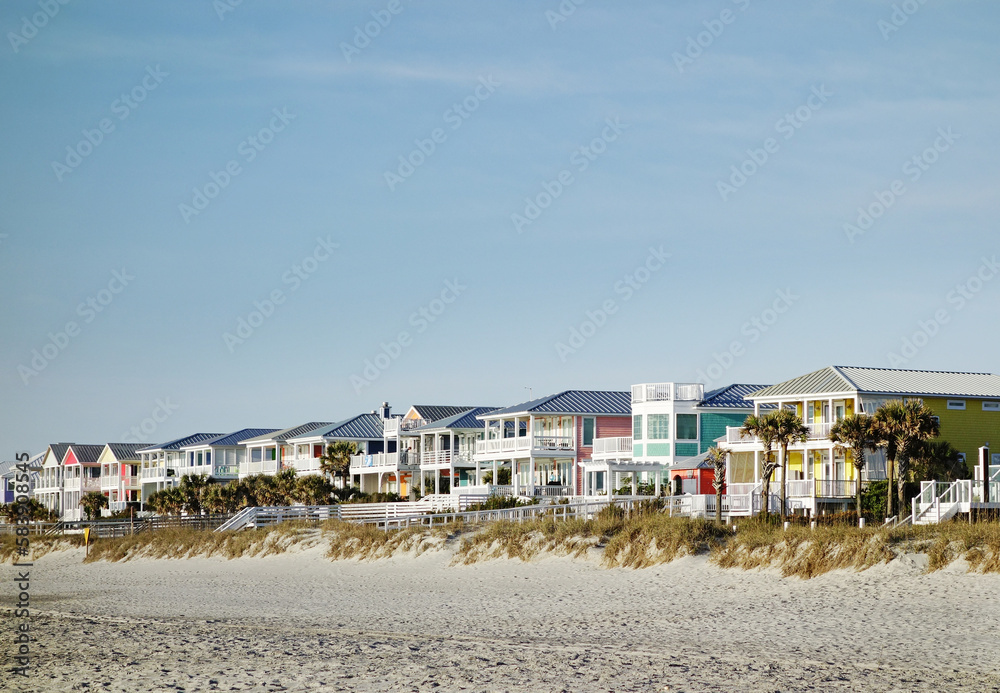 Colorful beach front homes in Carolina Beach , North Carolina