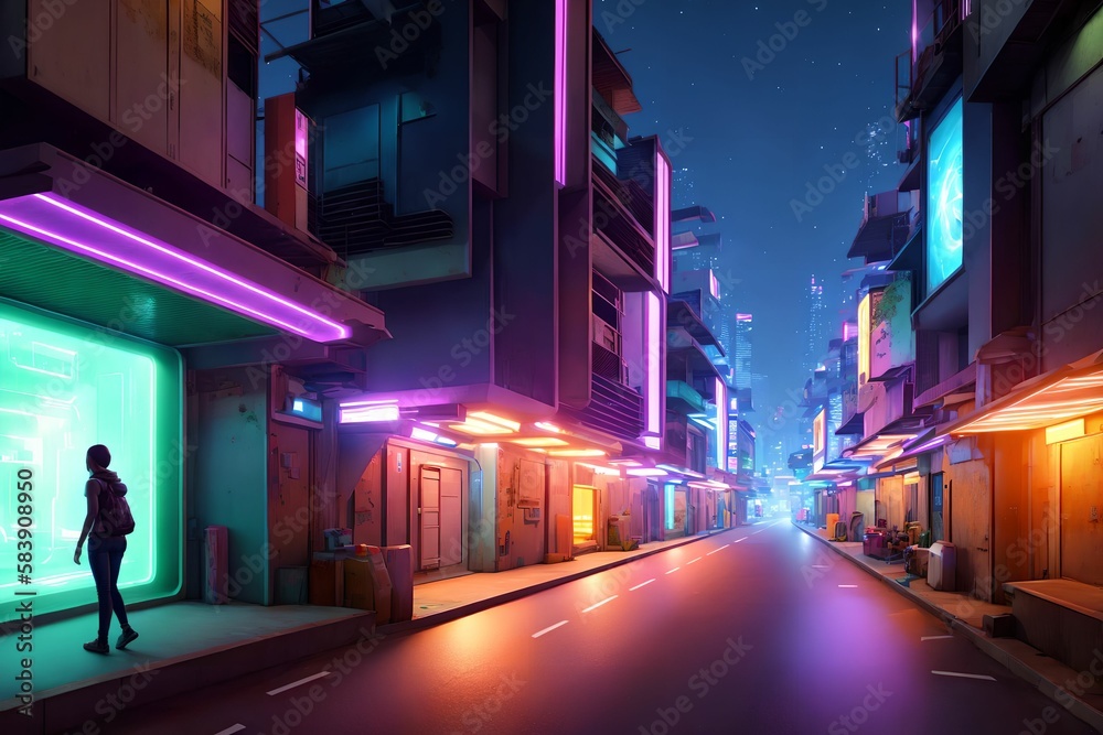 futuristic modern future street slum city, generative art by A.I.