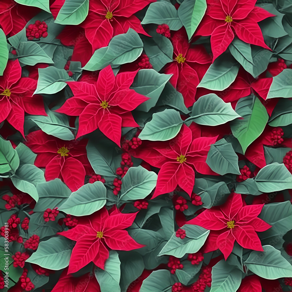 red background - Poinsenttia background - Christmas Flowers - Generative AI red background - Poinsenttia background - Christmas Flowers - Generative AI