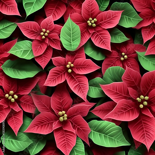 red and green leaves - Poinsenttia background - Christmas Flowers - Generative AI