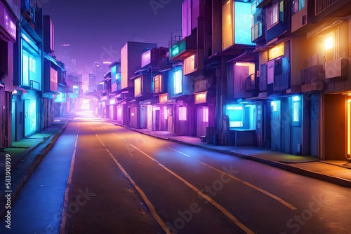futuristic modern future street slum city, generative art by A.I. © Flash
