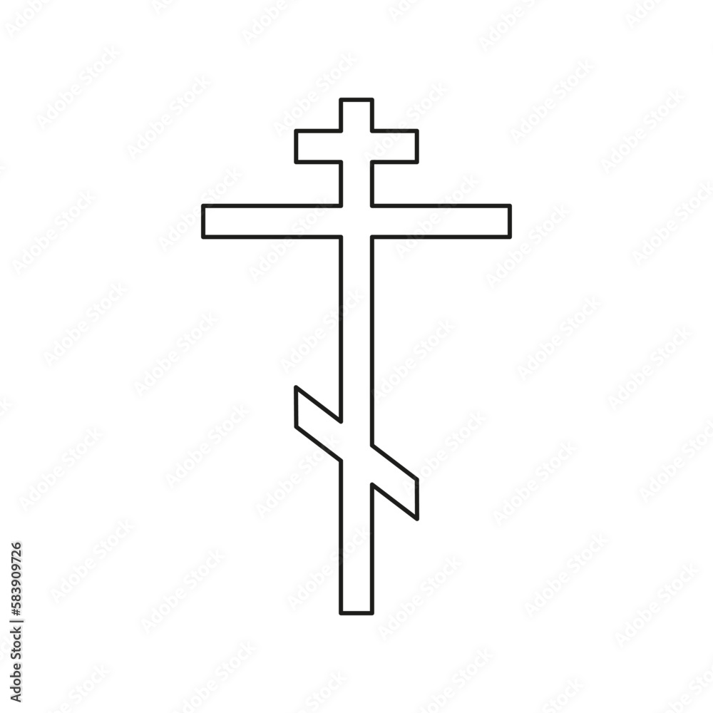 Christian cross, continuous single silhouette line icon. Traditional religion symbol. Church sign of christianity, cross line art. Vector illustration