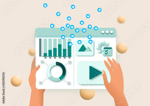 Conceptual Illustrations - Digital Marketing, Media Planning, Online Business and Purchasing, Financial Analysis and Statistics.