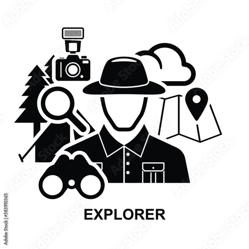 Explorer icon. Adventure tourism and travel isolated on background vector illustration.
