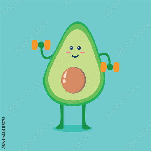 Cute Avocado Gym Cartoon