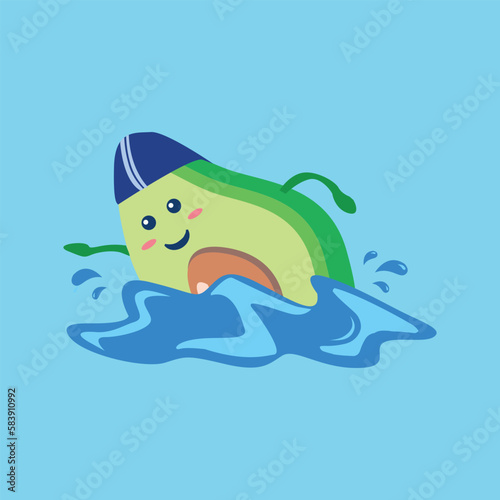 Cute Avocado Swimming Cartoon