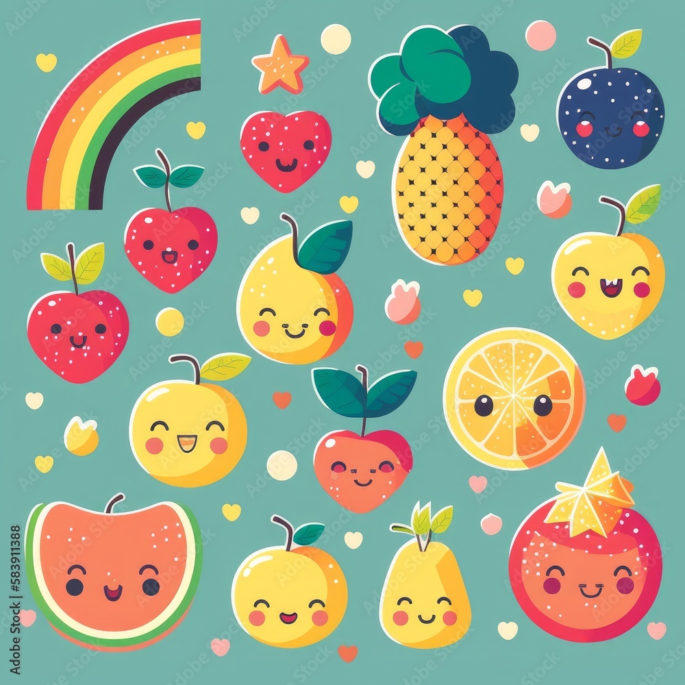 A whimsical pattern featuring various kawaii-styled food items. Generative AI A whimsical pattern featuring various kawaii-styled food items. Generative AI