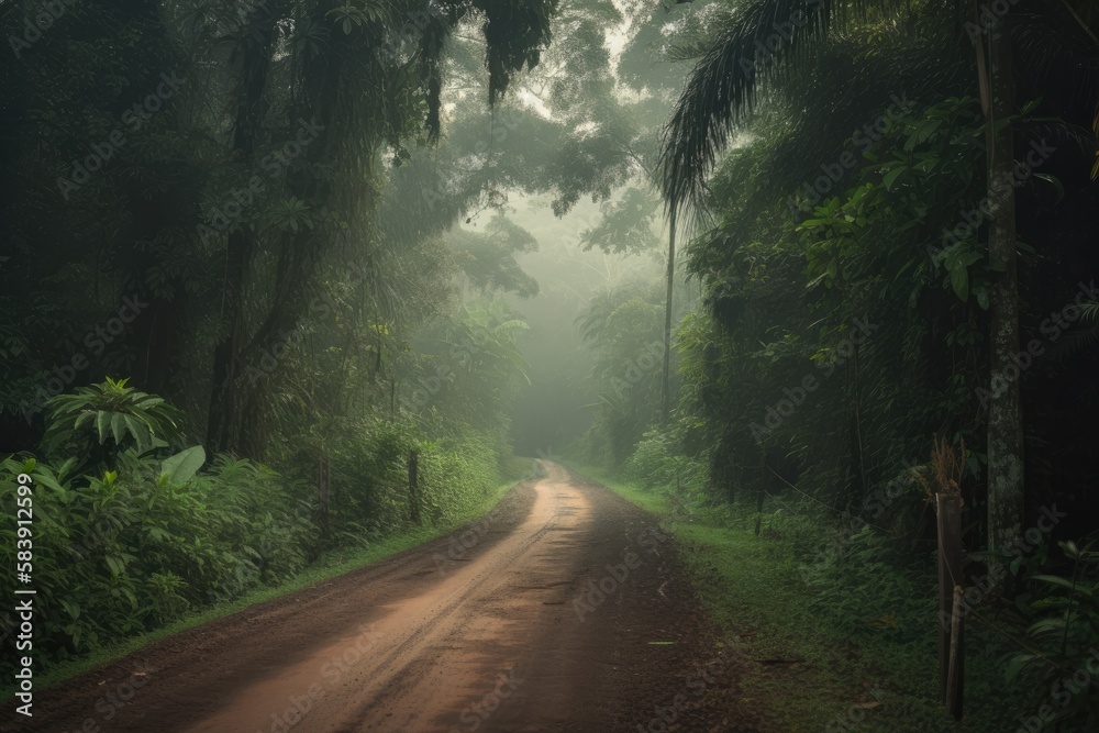 Fototapeta premium road through the jungle - Created with Generative ai
