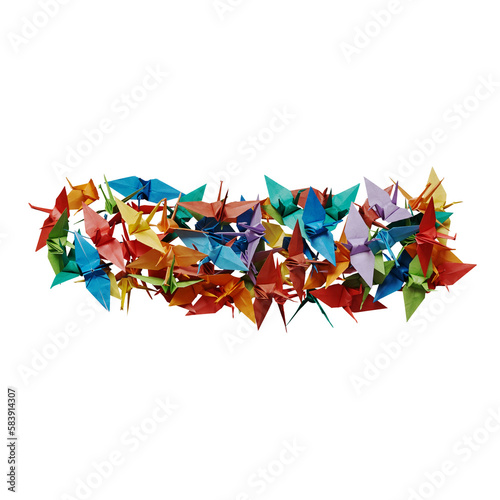 折り紙の鶴で作ったマイナス記号。透過背景。