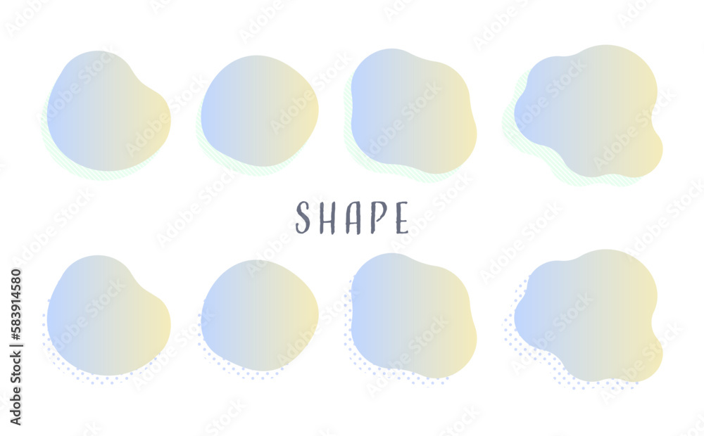 くすみカラーの流体シェイプ素材8セット　グラデーション ライトブルー