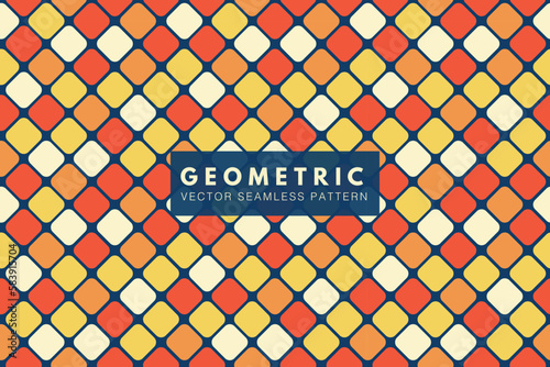 Square with round edges tiled shapes geometric vector repeating seamless pattern