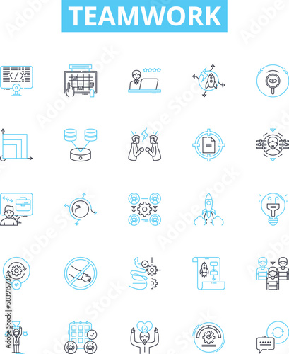 Teamwork vector line icons set. Collaboration, Synergy, Togetherness, Joint-effort, Harmony, Pooled, Partnership illustration outline concept symbols and signs