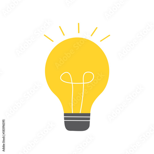Idea light bulb. The light bulb shines with rays. Concept idea, discovery. For t-shirt prints. Vector illustration in a flat style. Isolated on a white background.
