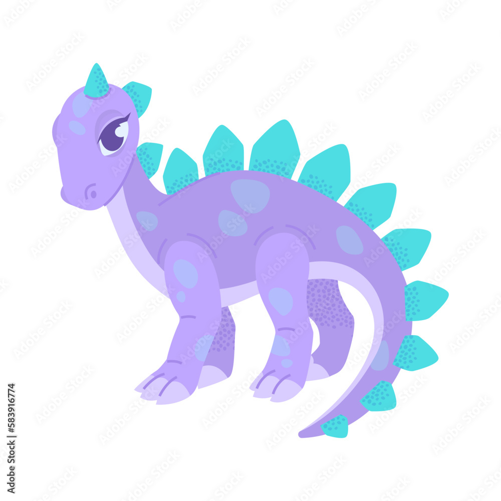 Herbivorous stegosaurus dinosaur, cute cartoon vector illustration.