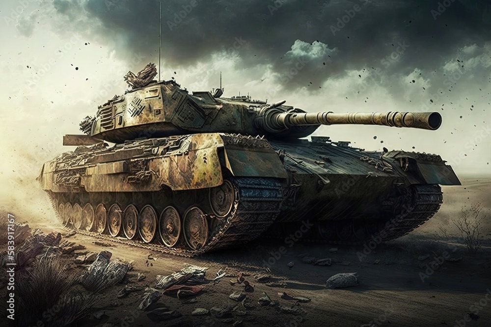 A formidable tank with a rough and rugged exterior, featuring a variety ...