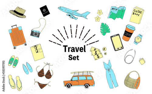 かわいい旅行セットのイラスト