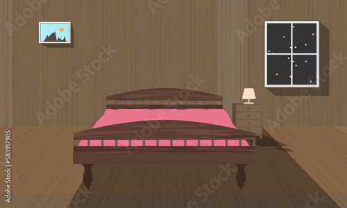 Wooden bedroom with bed