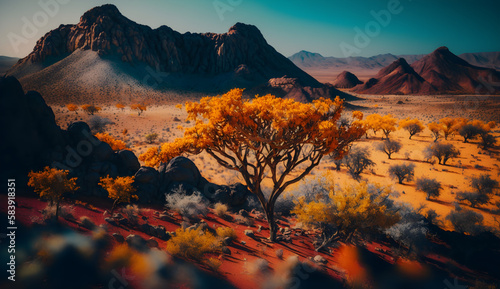 Damaraland  Bright beautiful colors  view  colorful  sunset in the mountains