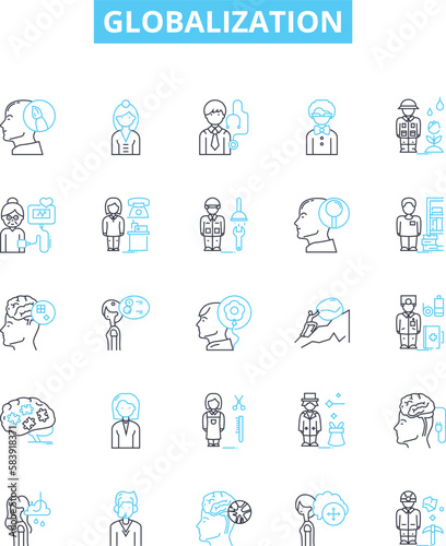 Globalization vector line icons set. globalization, internationalization, integration, unification, connectivity, interconnectivity, transnationalism illustration outline concept symbols and signs