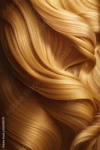 Beautiful golden hair closeup background, created with generative AI