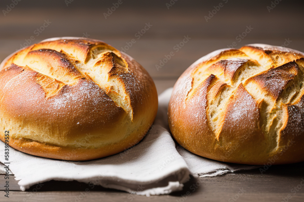 Generative AI of fresh breads on table Generative AI of fresh breads on table