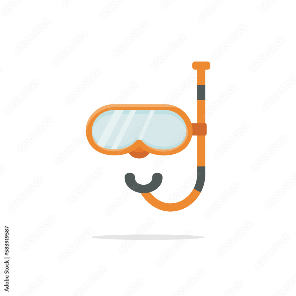 Single diving mask with snorkel flat icon isolated on white background. Stock vector illustration. Designed in flat style.
