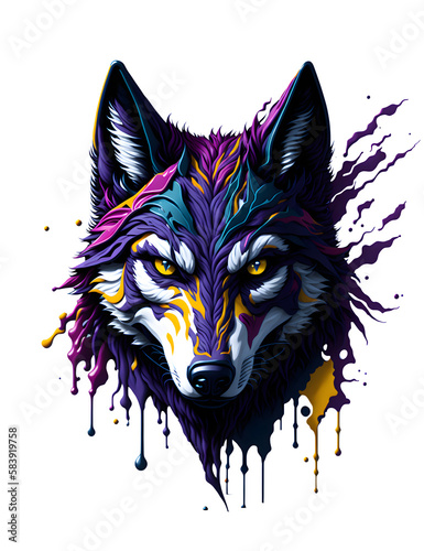 Splash wolf for t-shits, generated by IA