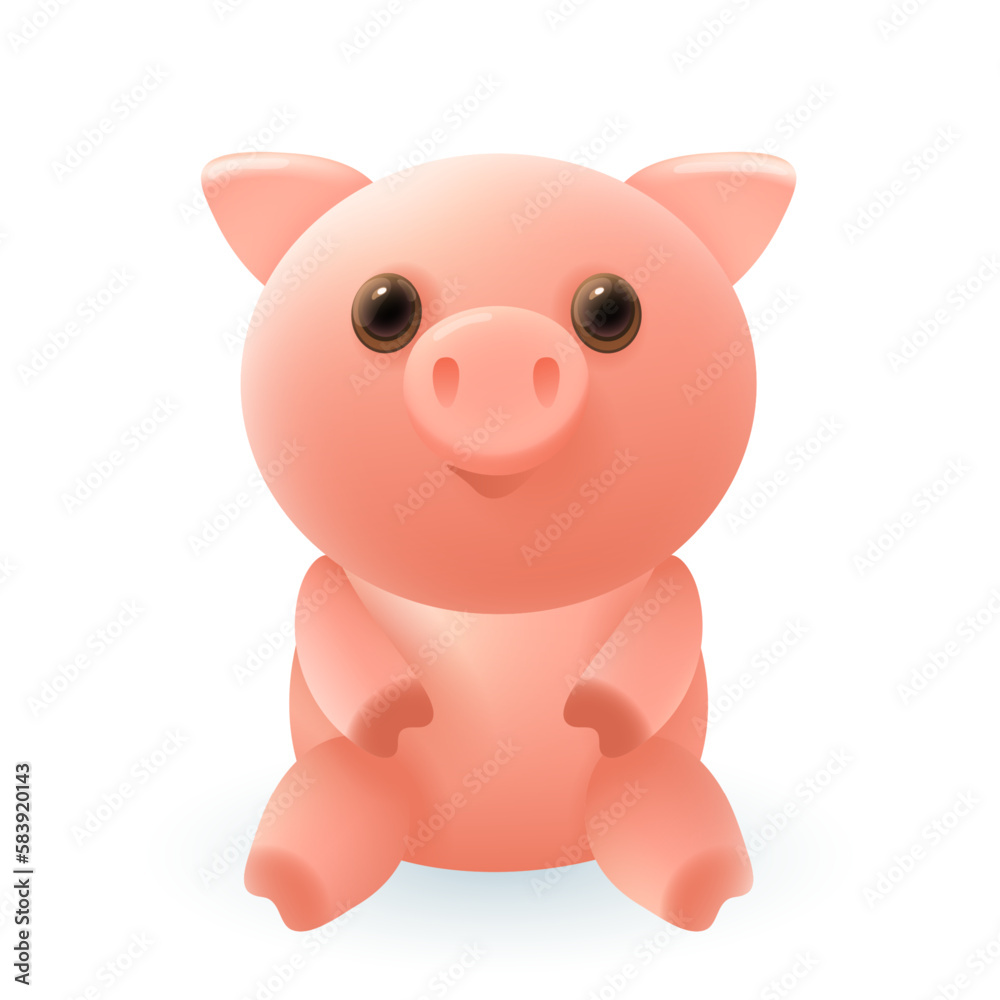 Funny little pig 3d illustration. Cute domestic animal in cartoon style isolated on white background. Animal, nature concept Funny little pig 3d illustration. Cute domestic animal in cartoon style isolated on white background. Animal, nature concept