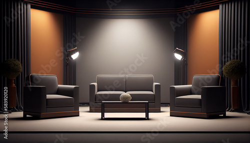 Stage with sofas and spotlights in concept of debate and meetings  Ai generated image