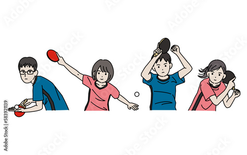 卓球部　練習や試合をする生徒のイラスト