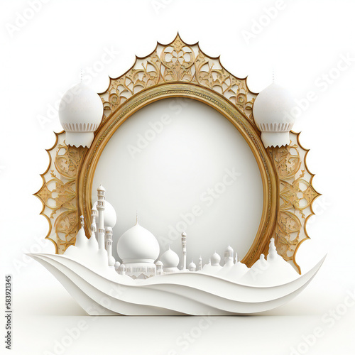 Muslim Holy Month Ramadan Kareem Decorated Frame Design with Elements Generative Ai