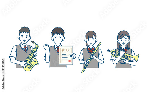 吹奏楽部の生徒たちのイラスト