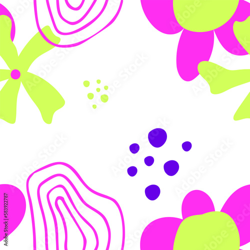 Abstract summer seamless pattern with flowers. Geometry simple floral background
