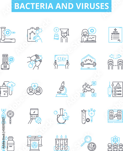 Bacteria and viruses vector line icons set. Bacteria  Viruses  Microbes  Pathogens  Antibiotic  Antimicrobial  Antiviral illustration outline concept symbols and signs