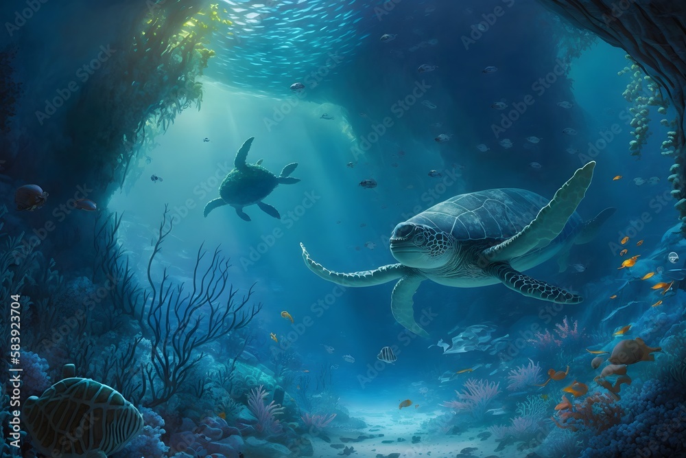 Naklejka premium underwater environment created using AI Generative Technology