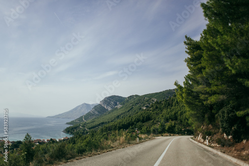 Mountain road over the abyss near Orebic in Croatia.