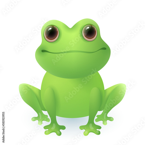 Adorable frog 3d illustration. Cute little animal in cartoon style isolated on white background. Animal, nature, wildlife concept