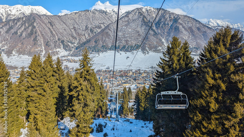 Ski resort and cable car in the mountains of Svaneti Mestia. photo