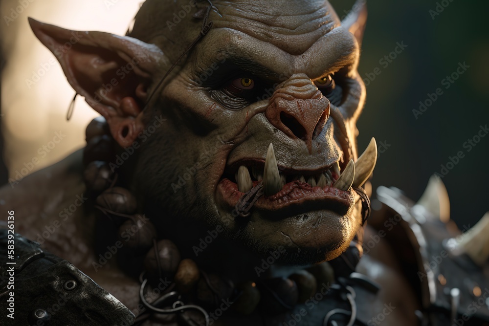 Frightening Orc / Goblin. Cinematic and realistic look. Generative AI.