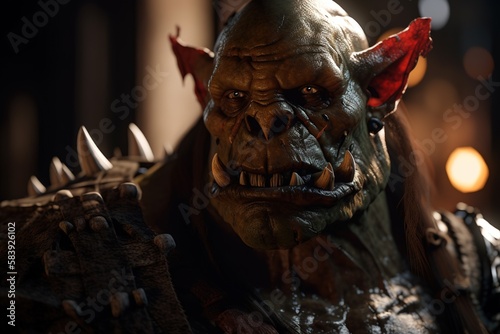 Frightening Orc. Cinematic and realistic look. Generative AI.